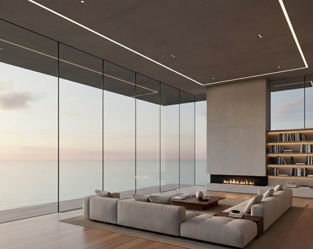 Interior visualization with a sea view